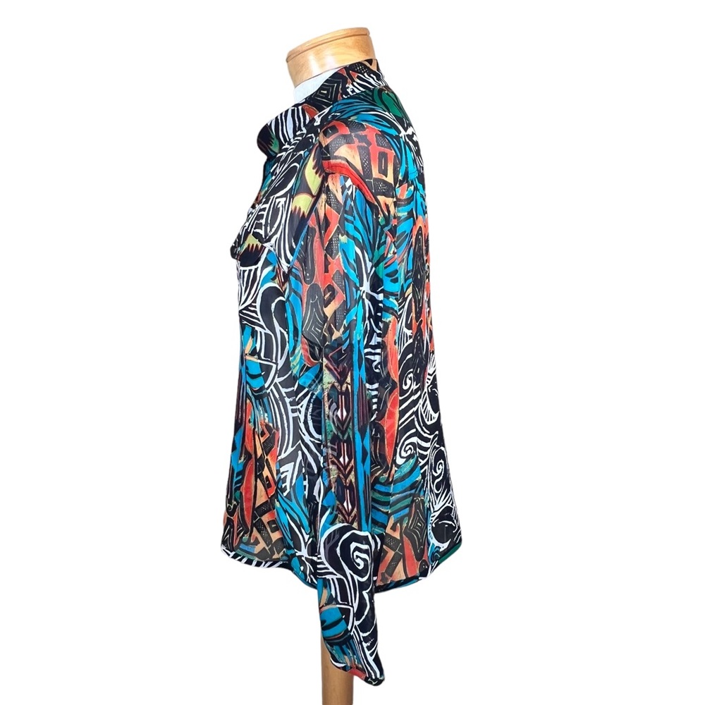 Chico’s Women’s Tailored Silk Sheer Vibrant Blouse Art To Wear Chico’s 2 = L/12 - Picture 7 of 12